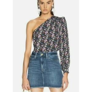 FRAME FLORAL PRINT ONE SHOULDER One Sleeve TOP Sz M Medium (X1